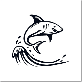 Stick Figure of a Shark in Black Ink Posters and Art